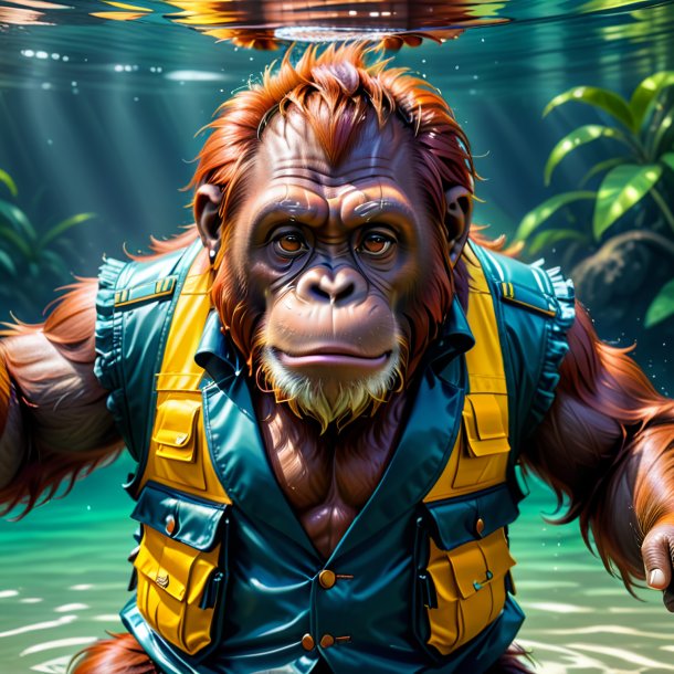 Drawing of a orangutan in a vest in the water