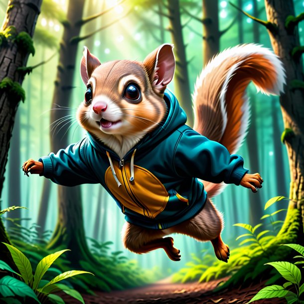 Drawing of a flying squirrel in a hoodie in the forest