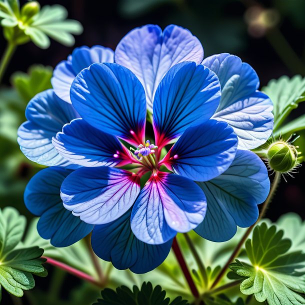 "foto de un geranio azul, nublado"