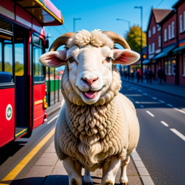 Image d'un sourire d'un mouton sur l'arrêt de bus