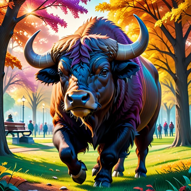 Illustration of a buffalo in a gloves in the park