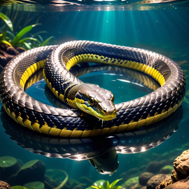 Photo of a king cobra in a belt in the water