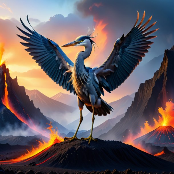 Pic of a dancing of a heron in the volcano