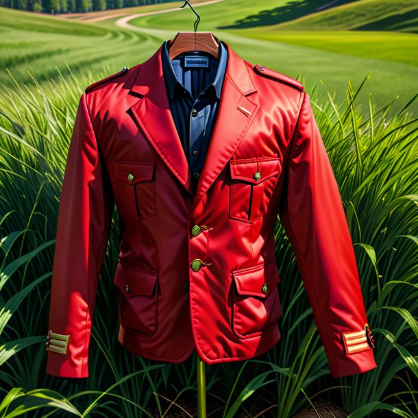 Sketch of a red jacket from grass