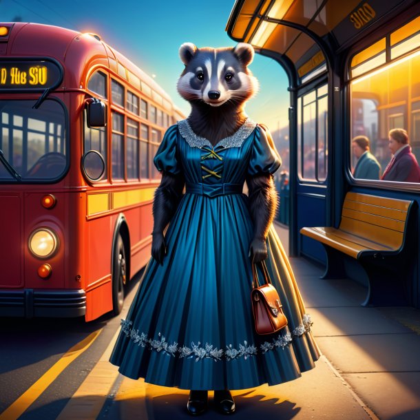 Illustration of a badger in a dress on the bus stop