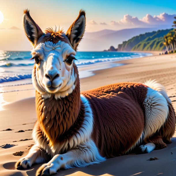 Photo d'un sommeil d'un lama sur la plage