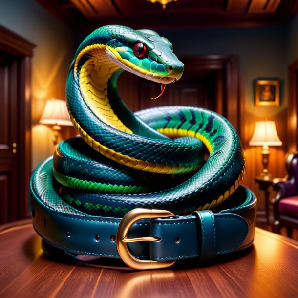 Illustration of a snake in a belt in the house