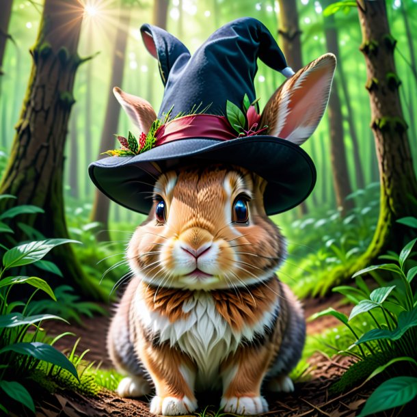 Picture of a rabbit in a hat in the forest