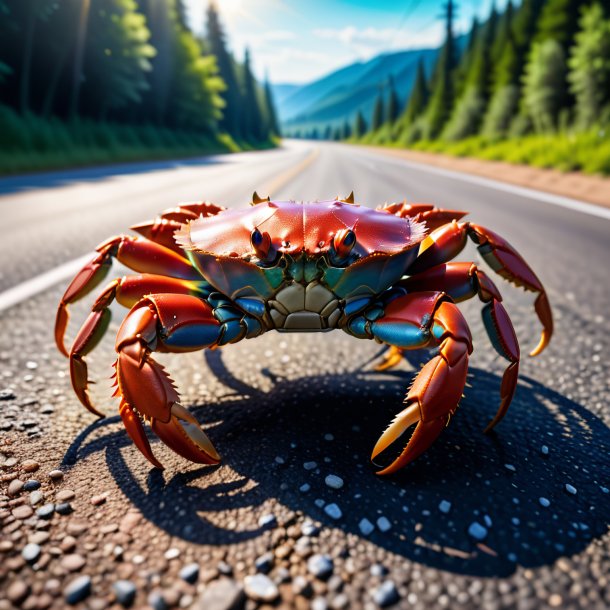 Photo of a crab in a gloves on the road