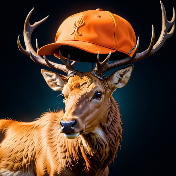 Image d'un wapiti dans une casquette orange