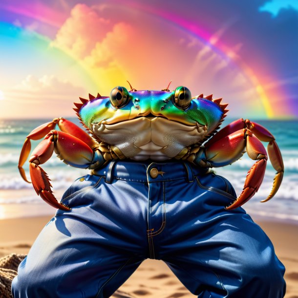 Photo d'un crabe dans un pantalon sur l'arc-en-ciel