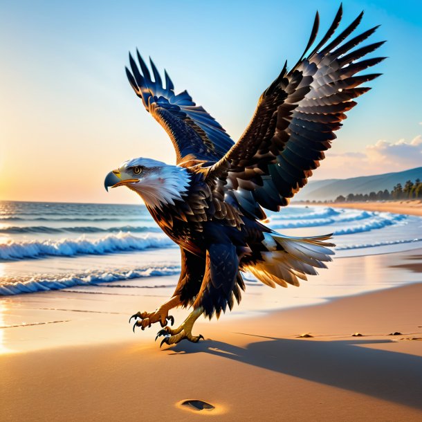 Pic d'une danse d'aigle sur la plage