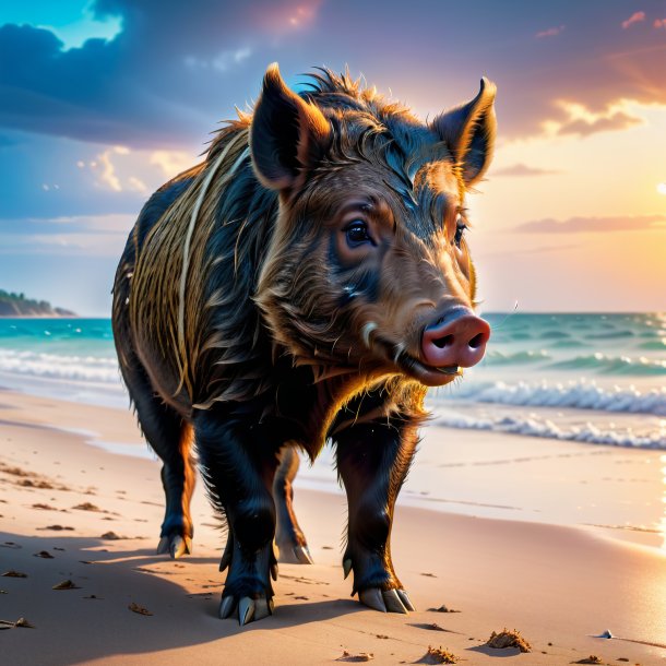 Photo of a crying of a boar on the beach