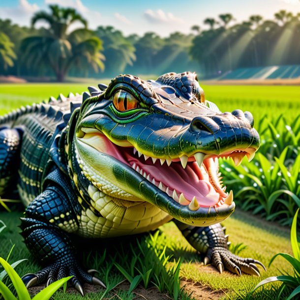 Image of a smiling of a alligator on the field