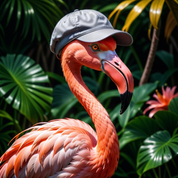 Foto de un flamenco en una gorra gris