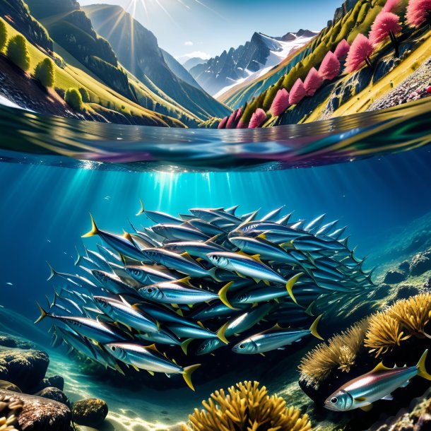 Picture of a swimming of a sardines in the mountains