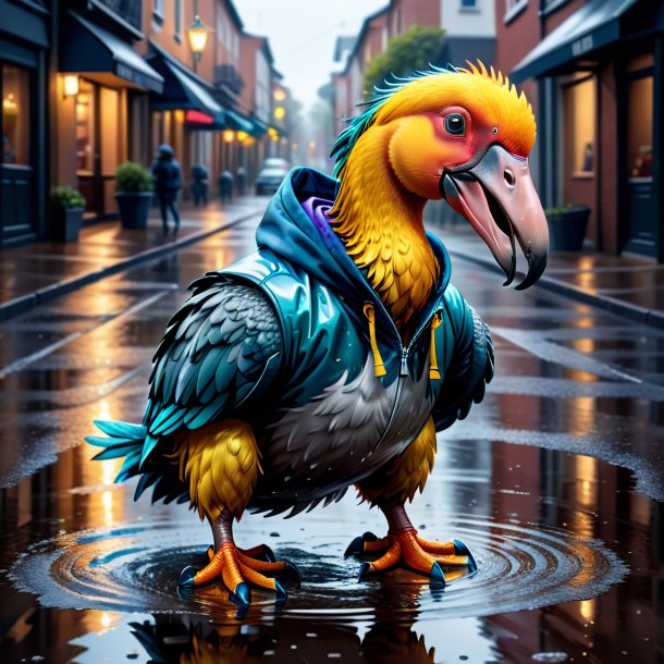 Drawing of a dodo in a hoodie in the puddle