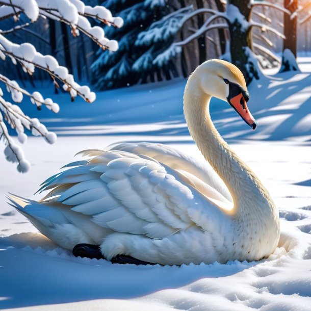 Photo of a sleeping of a swan in the snow