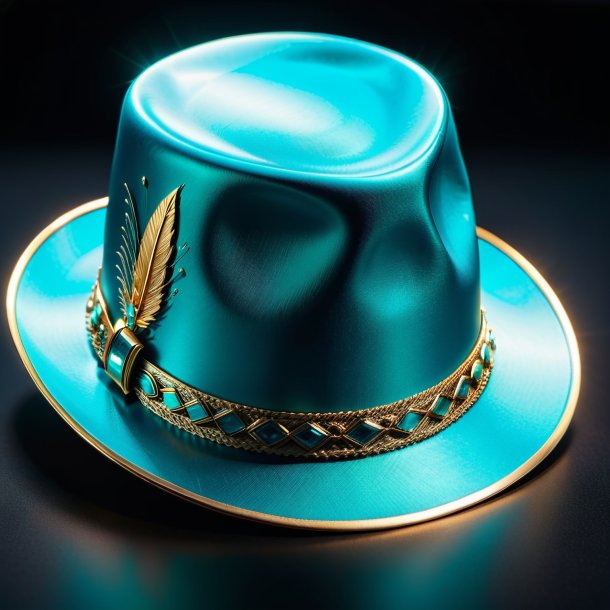 Foto de un sombrero cyan de metal