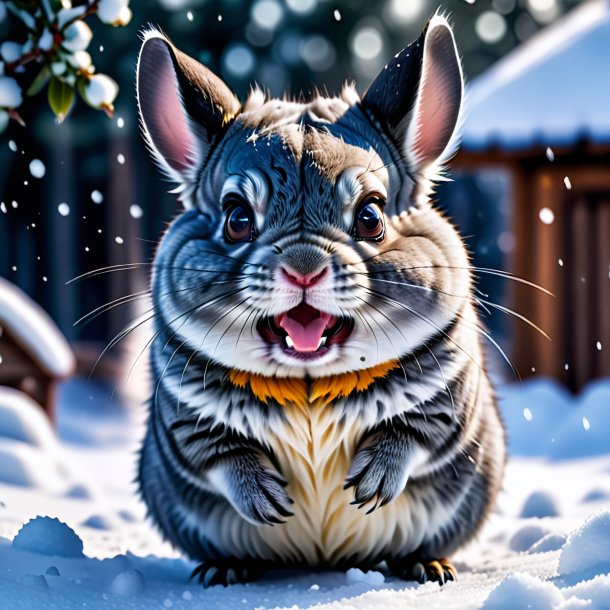 Image d'une colère d'un chinchillas dans la neige