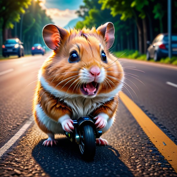 Picture of a threatening of a hamster on the road