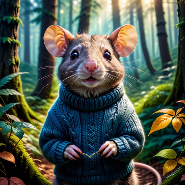 Photo of a rat in a sweater in the forest