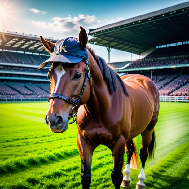 Foto de un caballo en una gorra en el campo