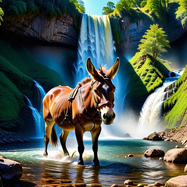 Image of a eating of a mule in the waterfall