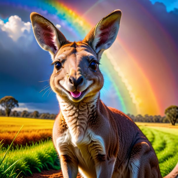 Picture of a smiling of a kangaroo on the rainbow