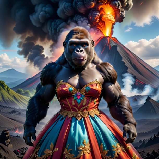 Picture of a gorilla in a dress in the volcano