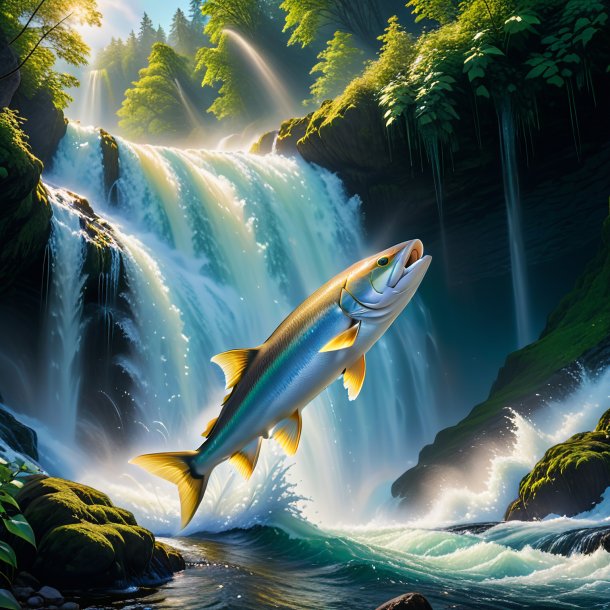 Photo of a playing of a haddock in the waterfall