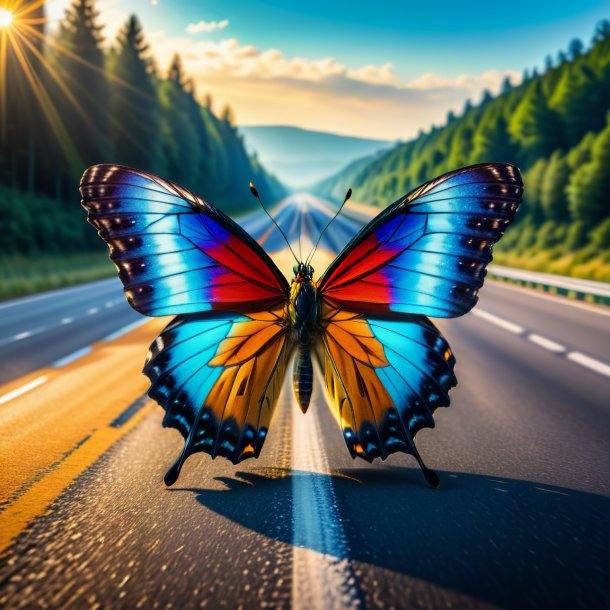 Photo of a butterfly in a coat on the highway