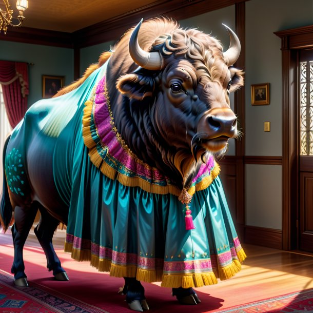 Drawing of a buffalo in a dress in the house