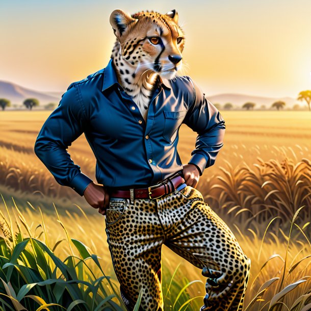 Drawing of a cheetah in a trousers on the field