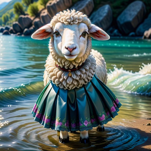 Drawing of a sheep in a skirt in the water