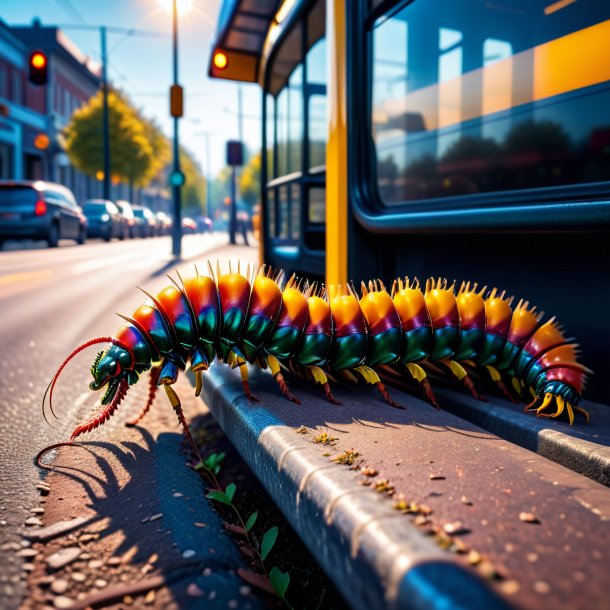 Foto de uma centopeia em luvas no ponto de ônibus