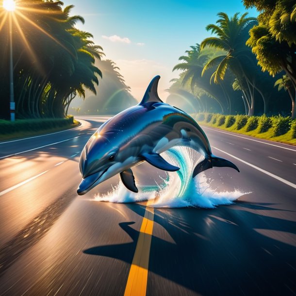 Photo of a dancing of a dolphin on the road