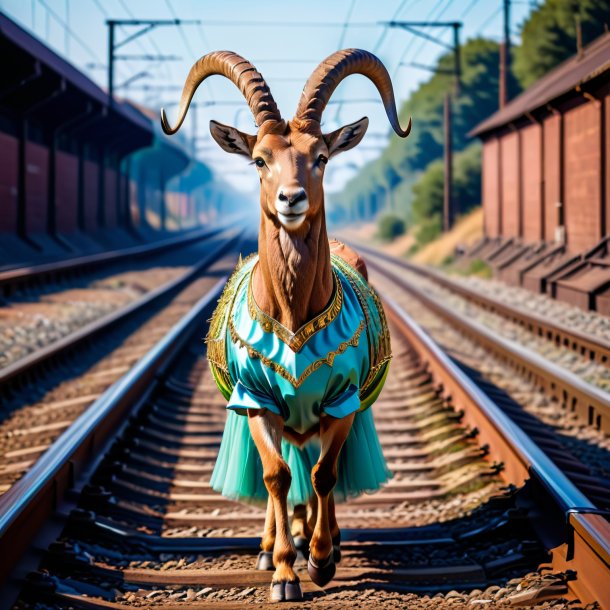 Image of a ibex in a dress on the railway tracks