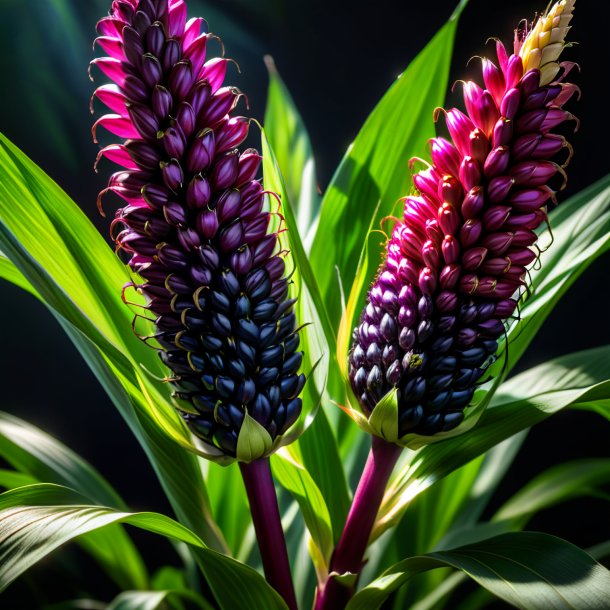 Portrait d'une plante de maïs magenta