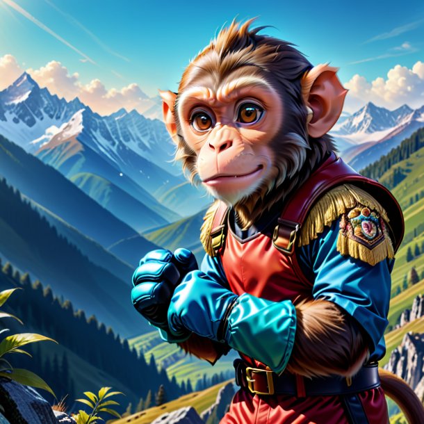 Illustration of a monkey in a gloves in the mountains