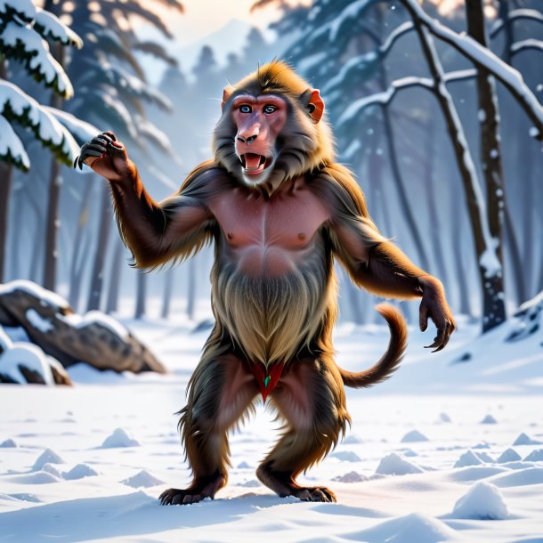 Picture of a dancing of a baboon in the snow