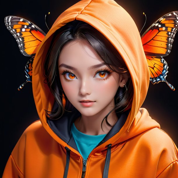 Foto de una mariposa en una sudadera naranja