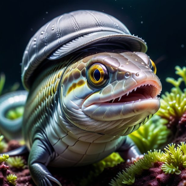 Photo of a eel in a gray cap