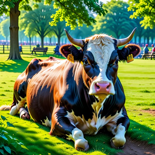 Pic of a resting of a cow in the park