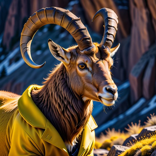 Foto de un íbex en un abrigo amarillo