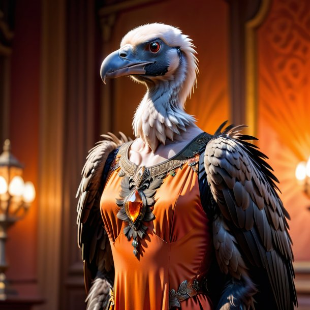 Foto de un buitre en un vestido naranja