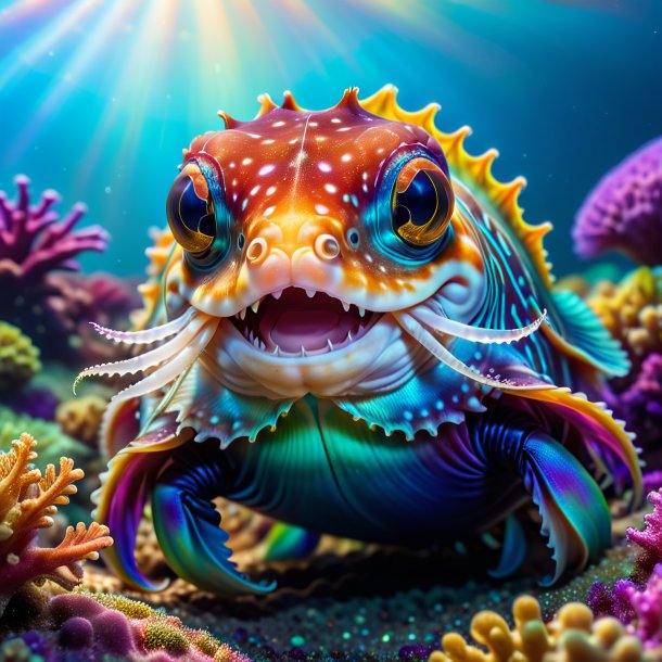 Image of a smiling of a cuttlefish on the rainbow