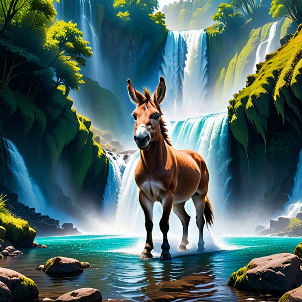 Picture of a threatening of a donkey in the waterfall