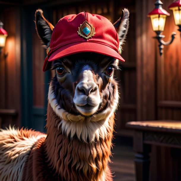 Image d'un lama dans une casquette rouge