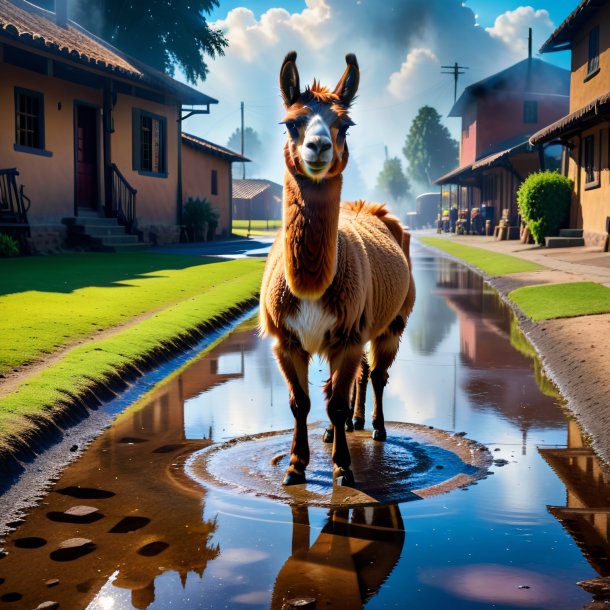 Picture of a smoking of a llama in the puddle